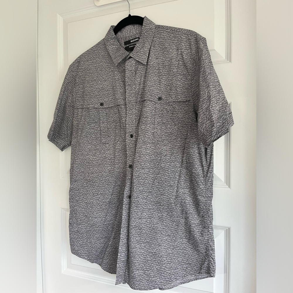 Murano men’s Hawaiian style graphic print short sleeve button down blue